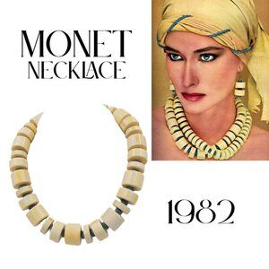 Vintage Signed Monet Beaded Ad Piece Necklace, 1982